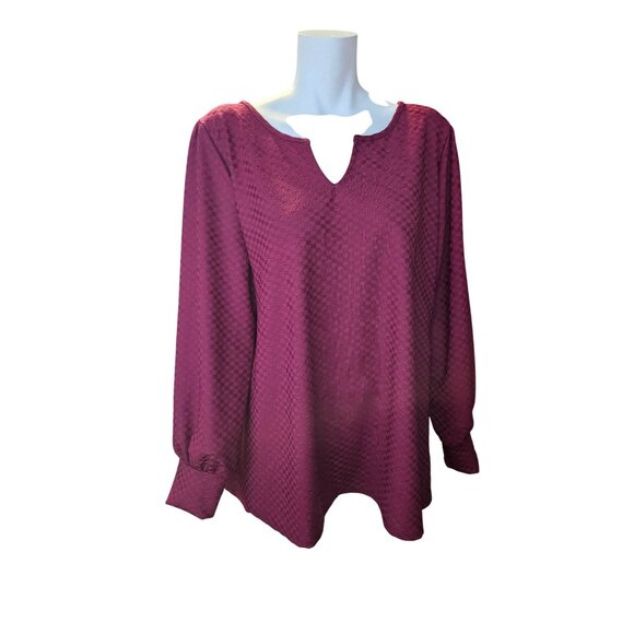 2/$35-Kaileigh Pullover Rich Textured Burgundy Long Sleeves Blouse Women 2X - Picture 7 of 11